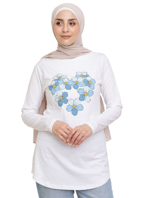 White Printed Long - Sleeve Design 1 - Khotwh